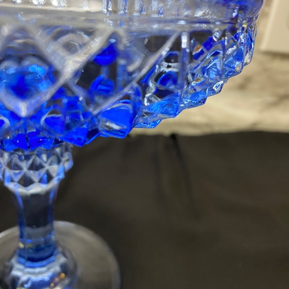 * Indiana Glass Diamond Point compote bowl in regal blue Candy Dish - Picture 2 of 5
